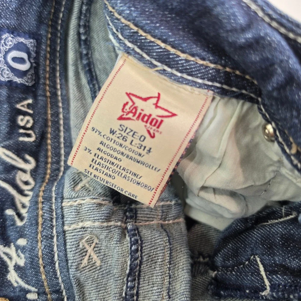 LA Idol USA Jeans Womens 0 W26 L31.5 Skinny Bling Rhinestone Thick Stitch Y2K
